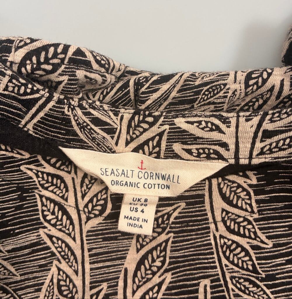 Seasalt Cornwall Tiered Dress Women's US 4 Black Fern Print Cotton